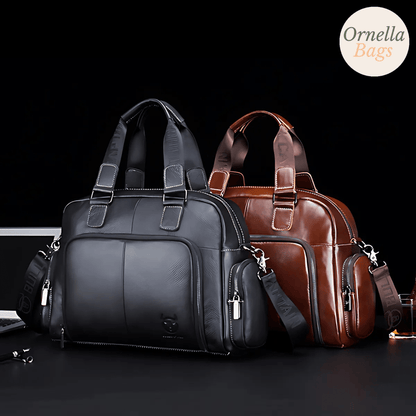 Charles Elite - Men’s Luxury Cowhide Leather Handbag: Travel Duffle, Casual Tote, Laptop Shoulder Business Briefcase