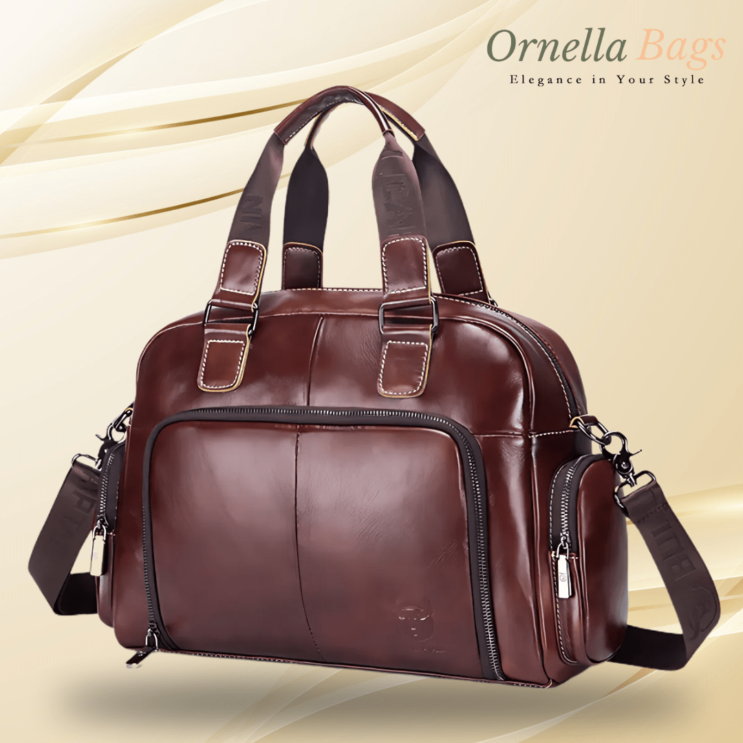 Charles Elite - Men’s Luxury Cowhide Leather Handbag: Travel Duffle, Casual Tote, Laptop Shoulder Business Briefcase