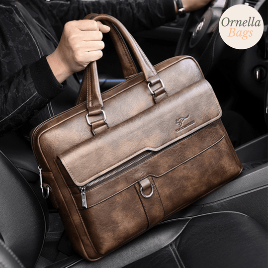 Men’s Luxury Leather Briefcase: 14 - Inch Laptop, Lawyer’s Office Work Shoulder Messenger Crossbody Designer Bag