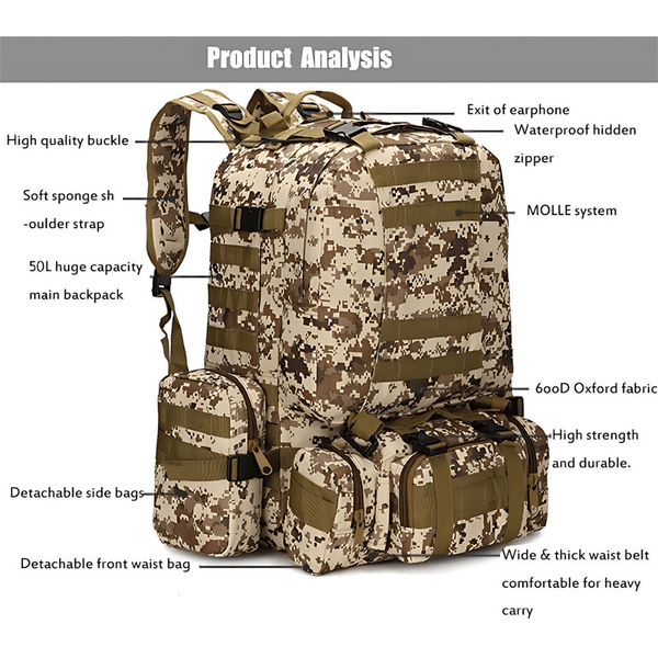 IronTrail 55L - 4 - in - 1 Tactical Backpack for Men