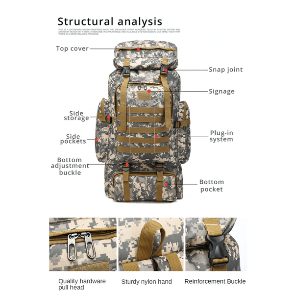 Titan70L Pro - Men’s Military Tactical Camouflage Backpack