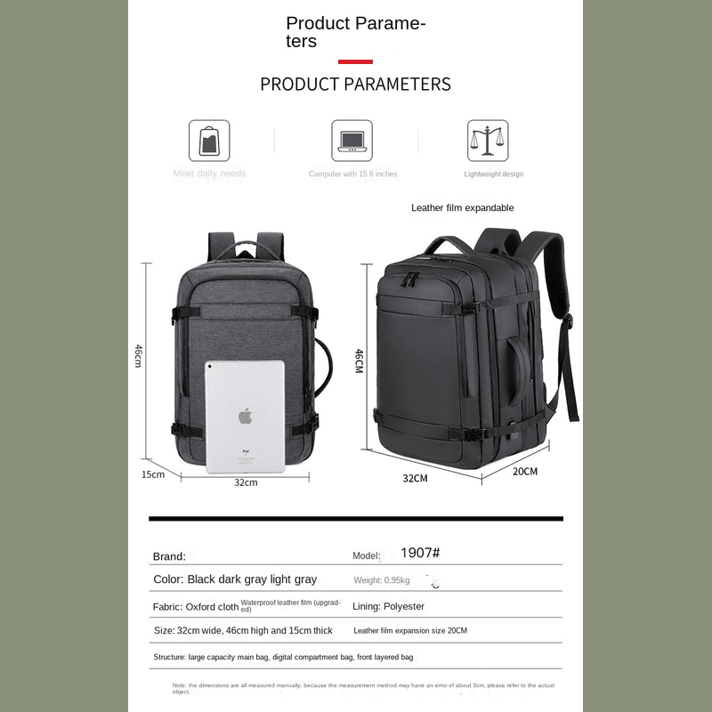 UrbanElite - 40L Expandable USB Travel Backpack